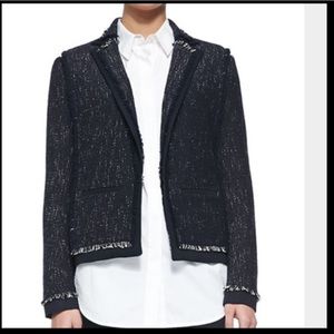 Vince Tweed Frayed Hem Blazer Jacket Navy